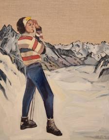 Fashion Skier in Striped Sweater