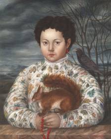 Young Woman with Squirrel and Starling (Price on Request)