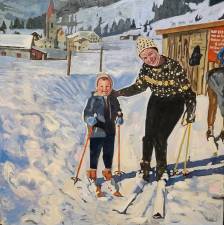 Mother and Son Skiing