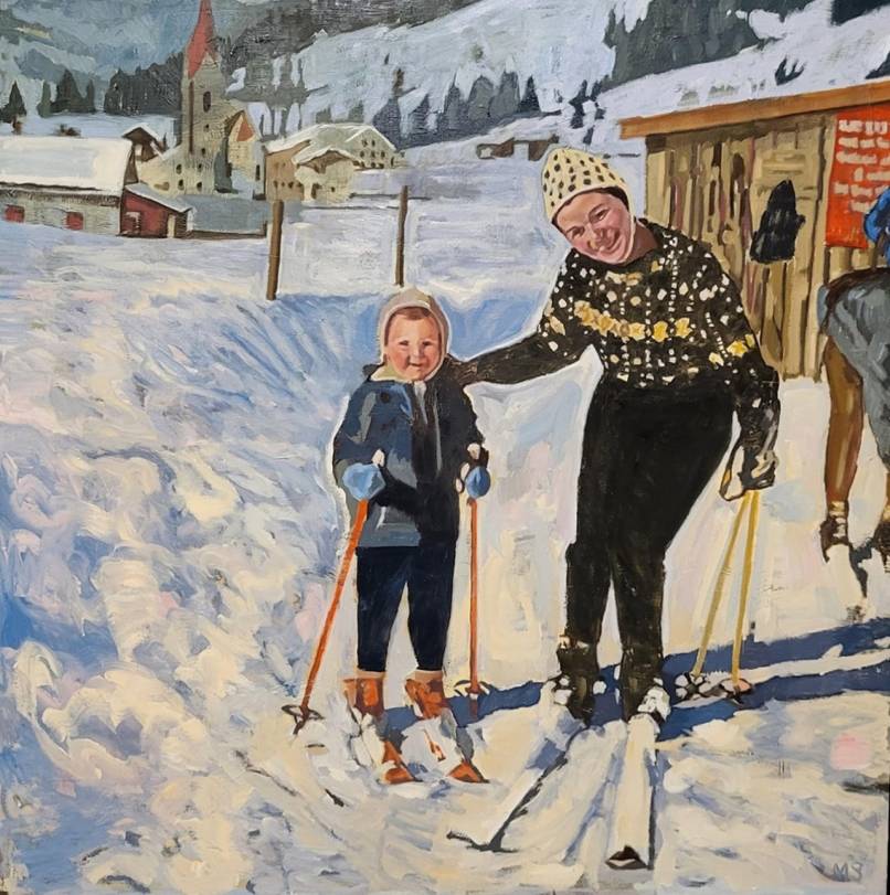Mother and Son Skiing