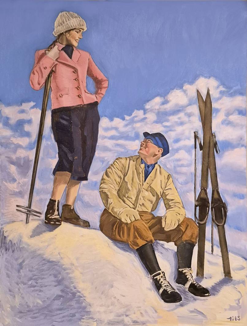 Ski Couple with Clouds