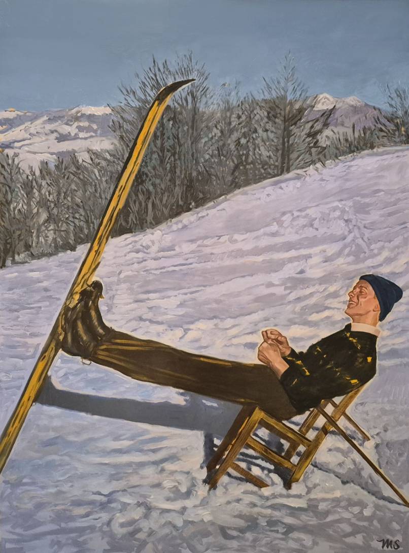 Ski Guy on Wooden Chair
