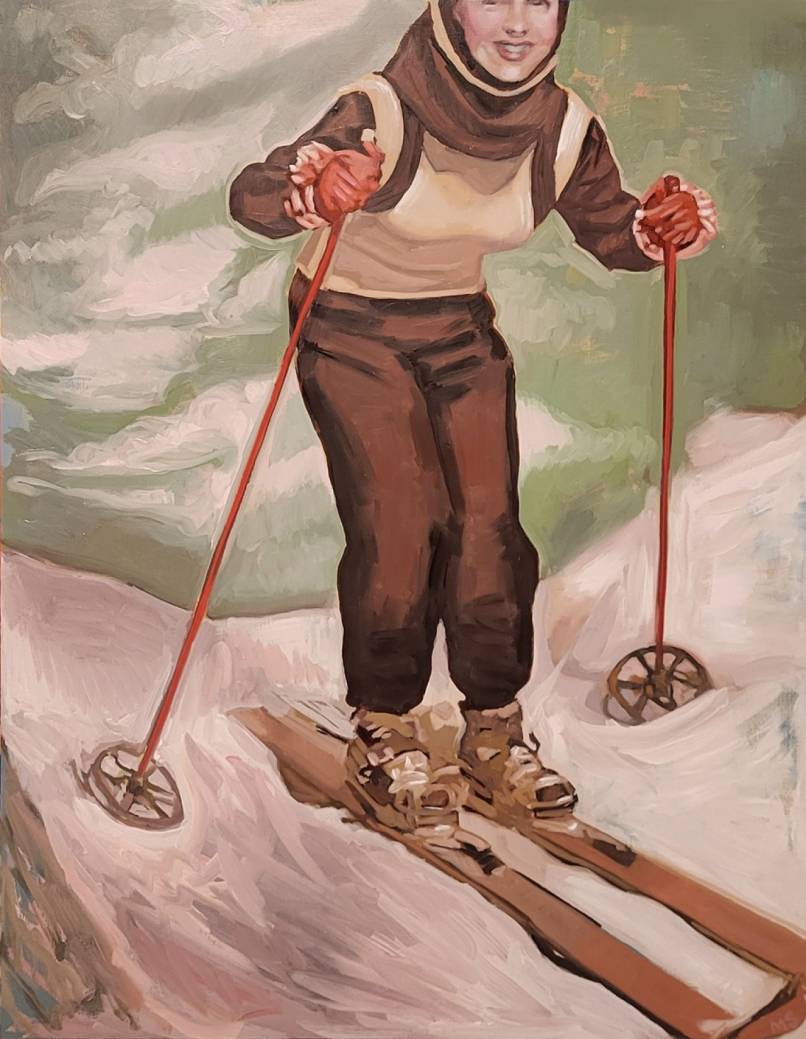 Skier with Green Ski